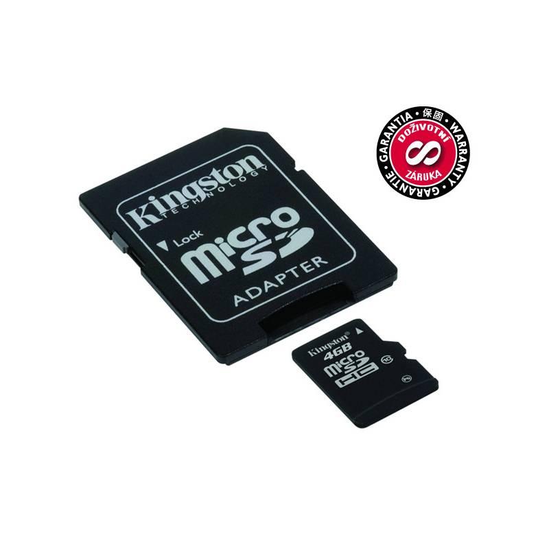 Paměťová karta Kingston MicroSDHC 4GB Class10 + adapter (SDC10/4GB), paměťová, karta, kingston, microsdhc, 4gb, class10, adapter, sdc10