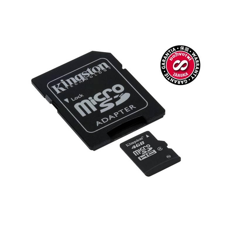 Paměťová karta Kingston MicroSDHC 4GB Class4 +  adapter (SDC4/4GB), paměťová, karta, kingston, microsdhc, 4gb, class4, adapter, sdc4