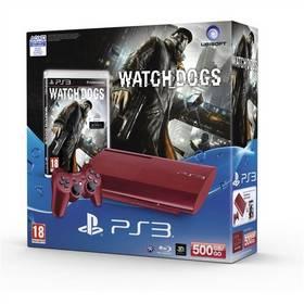 Herní konzole Sony PlayStation 3 500GB + hra Watch Dogs (PS719436614) červená