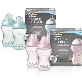 Kojenecká láhev Tommee Tippee s obrázky C2N, 2ks, 340ml, 3+m-modrá