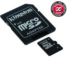 Paměťová karta Kingston MicroSDHC 16GB Class 4 + adapter (SDC4/16GB)