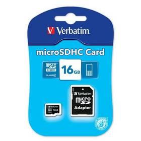 Paměťová karta Verbatim Micro SDHC 16GB Class 4 + adaptér (43968) černá