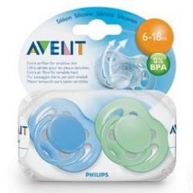 Šidítko AVENT SENSITIVE 6-18m. bez BPA, 2ks modré/zelené