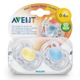 Šidítko AVENT SENSITIVE FANTAZIE 0-6m. bez BPA, 2ks, potisk modré/žluté