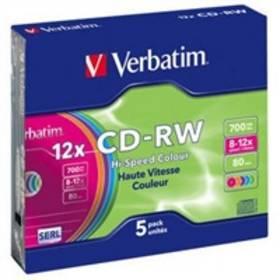Záznamové médium Verbatim CD-RW(5-Pack)Slim/Colours/Hi Speed/8x-12x/700MB (43167)
