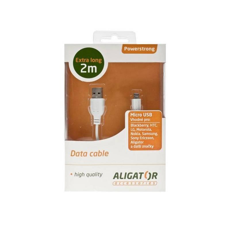 Kabel Aligator Powerstrong. microUSB, 2m (104538) bílý, kabel, aligator, powerstrong, microusb, 104538, bílý