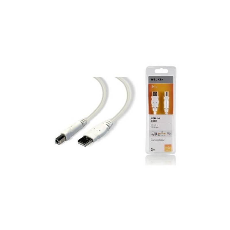 Kabel Belkin USB 2.0 A - B, 3m (F3U154cp3M-WHT) bílý, kabel, belkin, usb, f3u154cp3m-wht, bílý