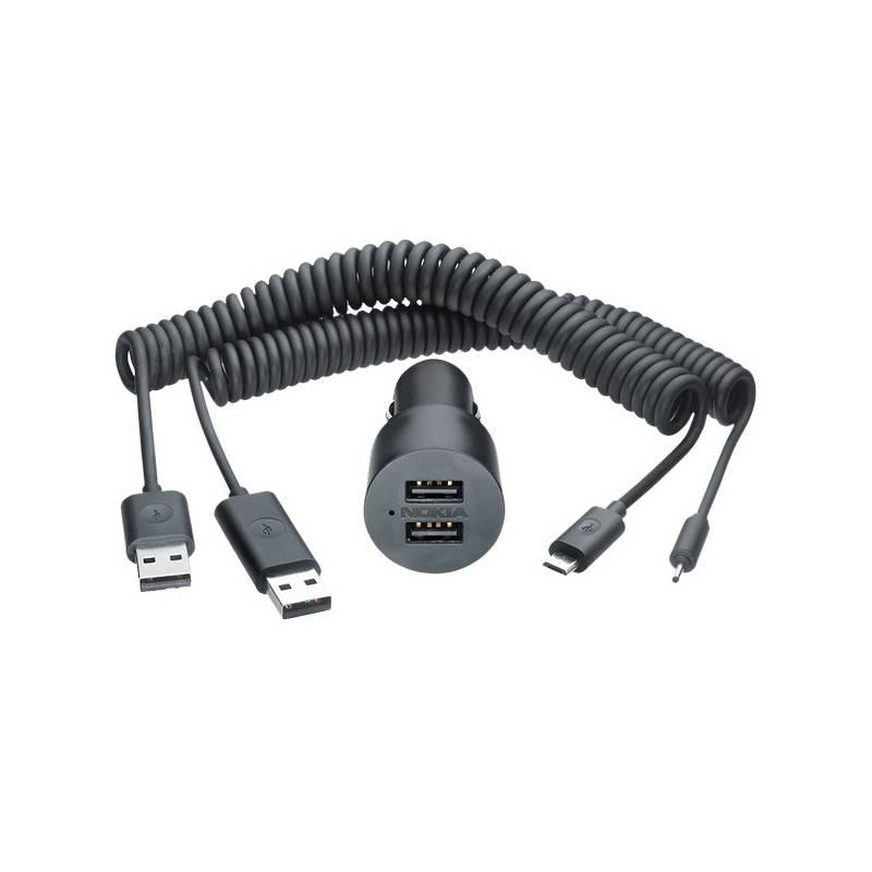 Nabíječka do auta Nokia DC-20 dual micro USB a 2mm (02729V2) černá, nabíječka, auta, nokia, dc-20, dual, micro, usb, 2mm, 02729v2, černá