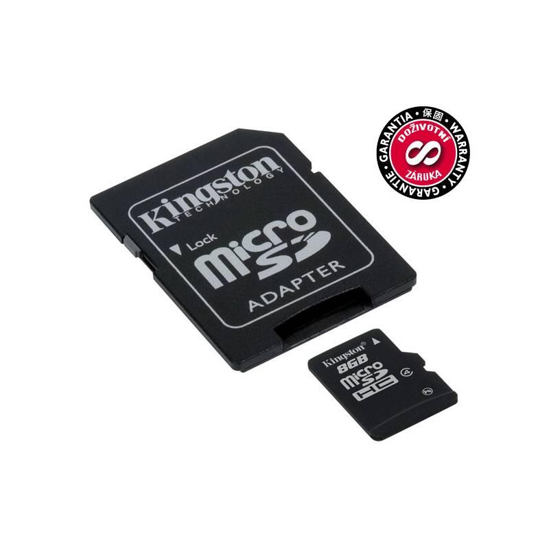 Paměťová karta Kingston MicroSDHC 8GB Class4  + adapter (SDC4/8GB), paměťová, karta, kingston, microsdhc, 8gb, class4, adapter, sdc4