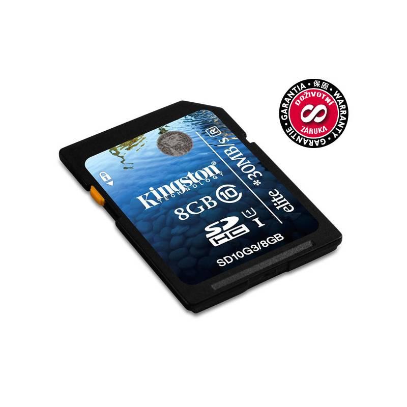 Paměťová karta Kingston SDHC Elite 8GB Class 10 UHS-I (SD10G3/8GB), paměťová, karta, kingston, sdhc, elite, 8gb, class, uhs-i, sd10g3