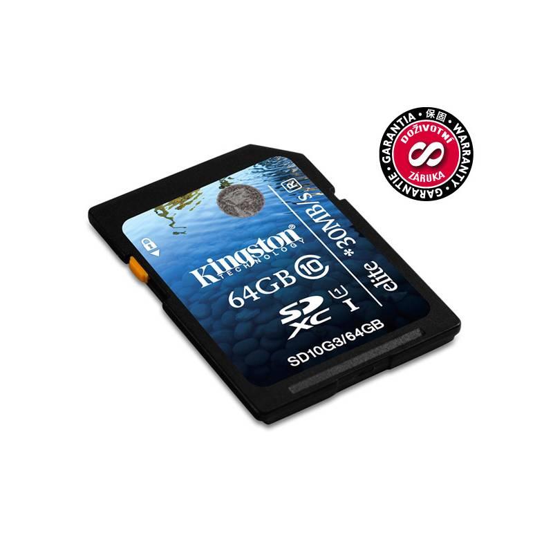 Paměťová karta Kingston SDXC Elite 64GB Class 10 UHS-I (SD10G3/64GB), paměťová, karta, kingston, sdxc, elite, 64gb, class, uhs-i, sd10g3