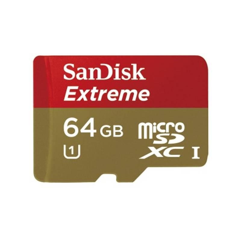 Paměťová karta Sandisk Extreme microSDXC 64GB, class 10 + adaptér (123821), paměťová, karta, sandisk, extreme, microsdxc, 64gb, class, adaptér, 123821