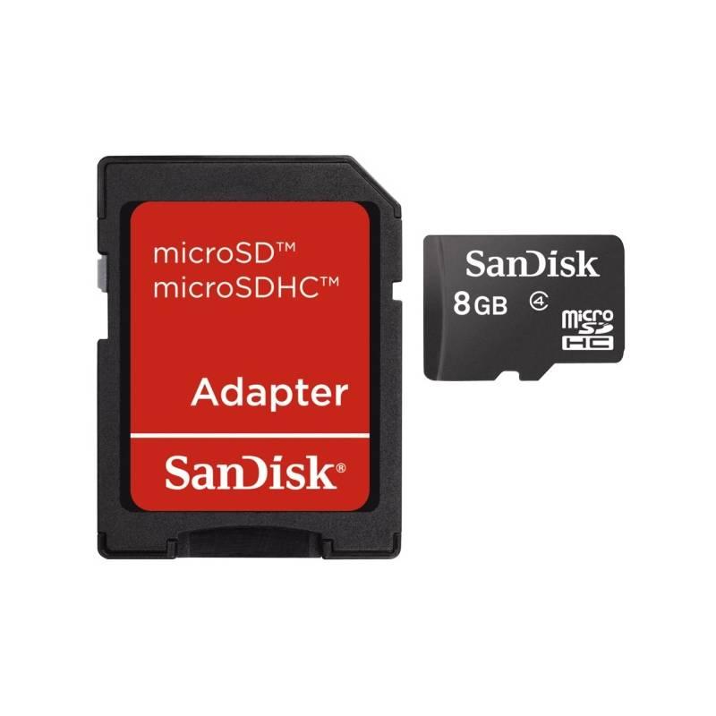 Paměťová karta Sandisk Micro SDHC 8GB Class 4 + adaptér (90977) černá, paměťová, karta, sandisk, micro, sdhc, 8gb, class, adaptér, 90977, černá