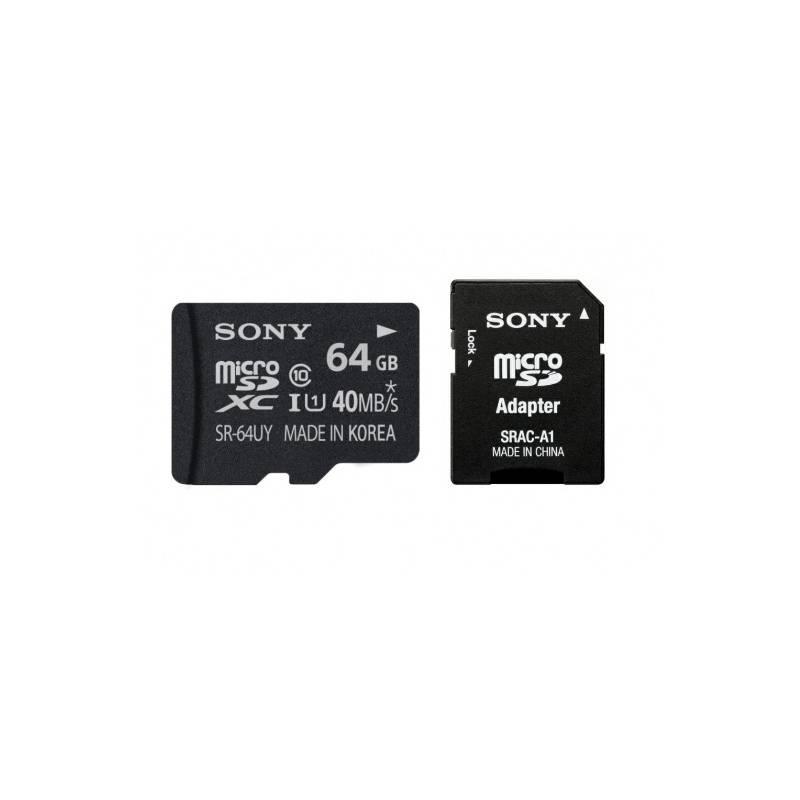 Paměťová karta Sony MicroSDXC 64GB Class 10 UHS 1 + adapter (SR64UYA) černá, paměťová, karta, sony, microsdxc, 64gb, class, uhs, adapter, sr64uya