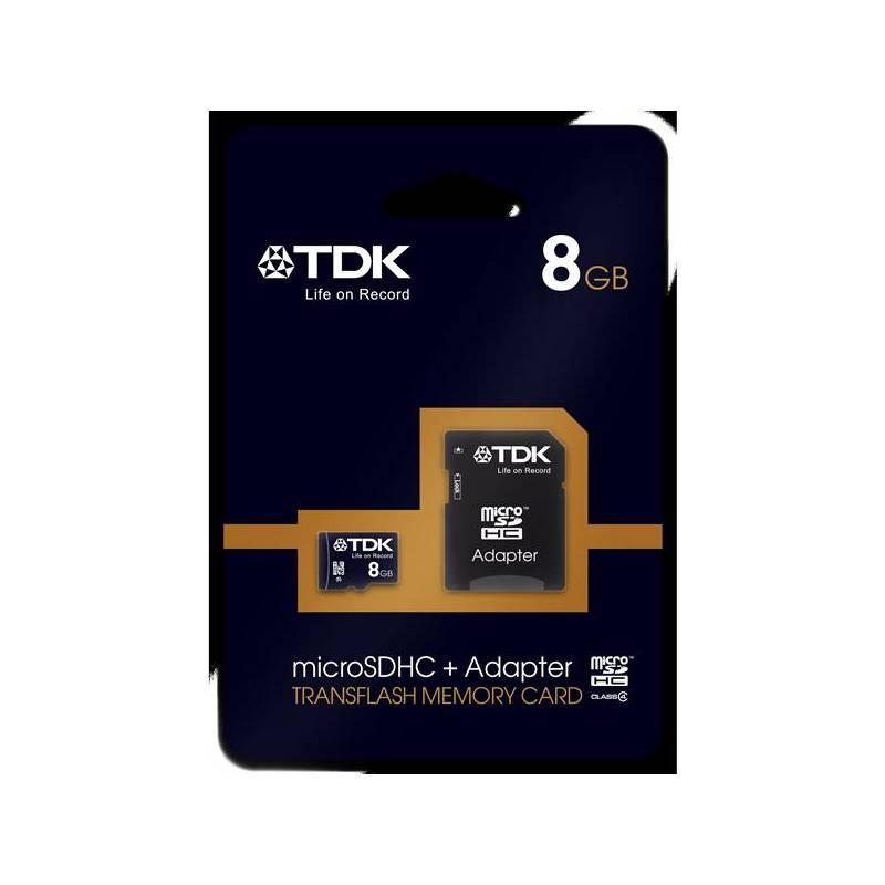 Paměťová karta TDK Micro SDHC 8GB Class 4 + adaptér (t78537) černá, paměťová, karta, tdk, micro, sdhc, 8gb, class, adaptér, t78537, černá