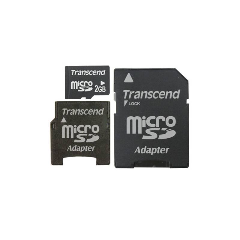 Paměťová karta Transcend Micro SD 2GB + 2x adapter (TS2GUSD-2) šedá, paměťová, karta, transcend, micro, 2gb, adapter, ts2gusd-2, šedá