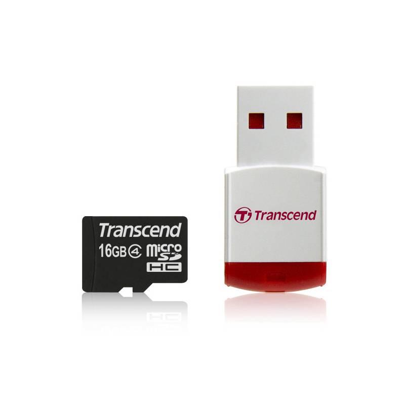 Paměťová karta Transcend MicroSDHC 16GB Class4 + USB reader (TS16GUSDHC4-P3), paměťová, karta, transcend, microsdhc, 16gb, class4, usb, reader, ts16gusdhc4-p3