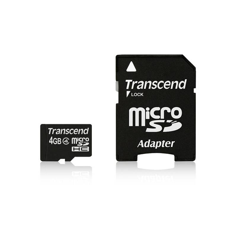 Paměťová karta Transcend MicroSDHC 4GB Class4 + adapter (TS4GUSDHC4) černá (Náhradní obal / Silně deformovaný obal 8214020439), paměťová, karta, transcend, microsdhc, 4gb, class4, adapter, ts4gusdhc4