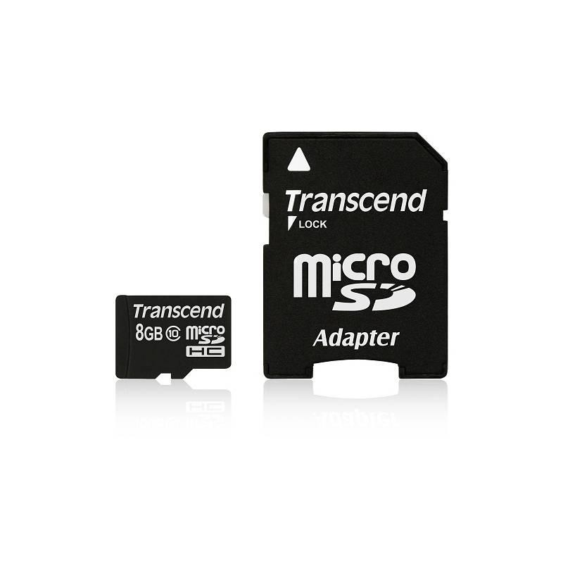 Paměťová karta Transcend MicroSDHC 8GB Class10 + adapter (TS8GUSDHC10), paměťová, karta, transcend, microsdhc, 8gb, class10, adapter, ts8gusdhc10