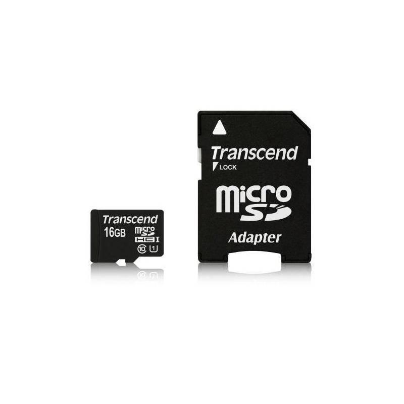 Paměťová karta Transcend MicroSDHC Premium 16GB Class10 UHS-I + adapter (TS16GUSDU1), paměťová, karta, transcend, microsdhc, premium, 16gb, class10, uhs-i, adapter
