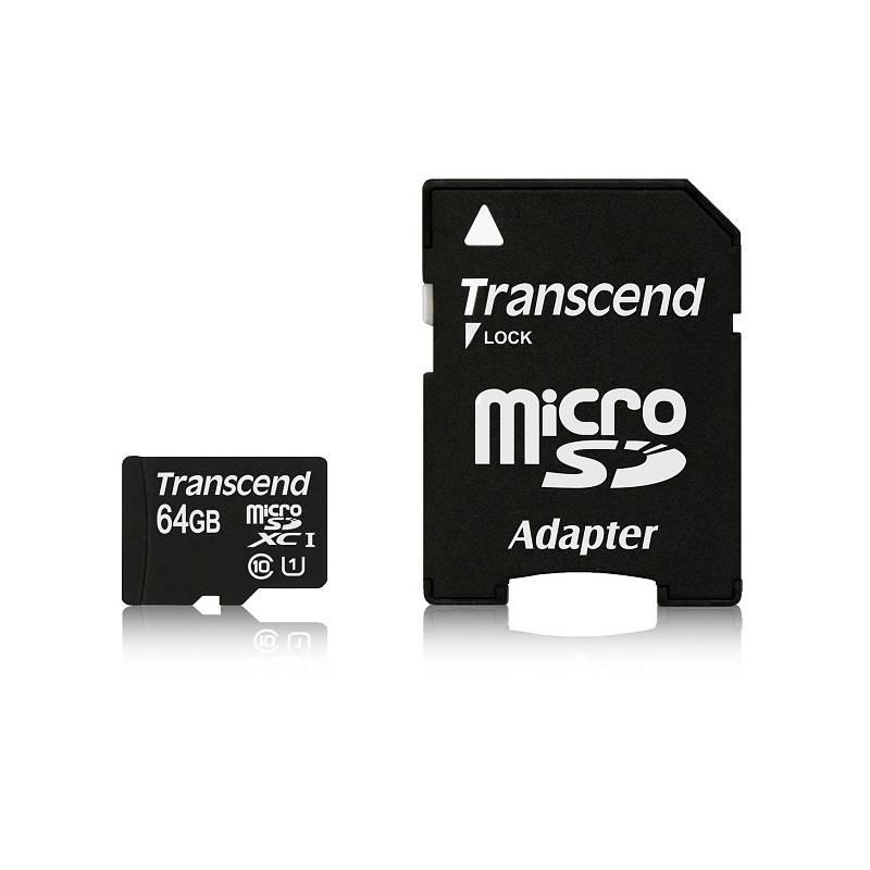 Paměťová karta Transcend MicroSDXC Premium 64GB UHS-I 300x + adapter (TS64GUSDU1), paměťová, karta, transcend, microsdxc, premium, 64gb, uhs-i, 300x, adapter