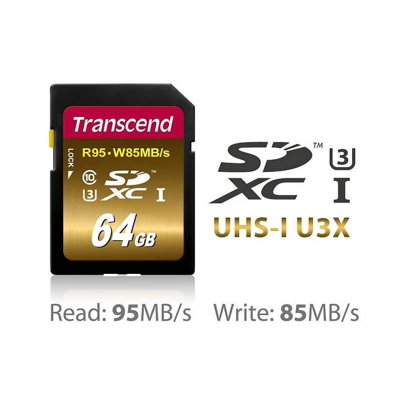 Paměťová karta Transcend SDXC Ultimate 64GB Class 10 UHS-1 U3 (TS64GSDU3X), paměťová, karta, transcend, sdxc, ultimate, 64gb, class, uhs-1, ts64gsdu3x