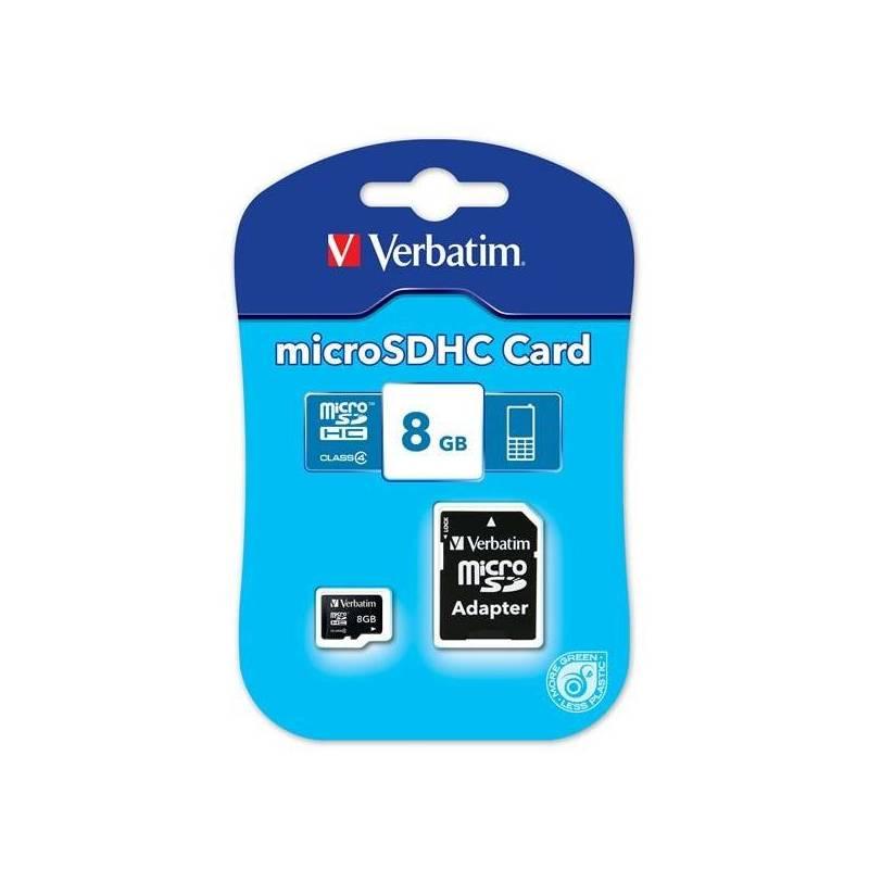 Paměťová karta Verbatim Micro SDHC 8GB Class 4 + adaptér (43967) černá, paměťová, karta, verbatim, micro, sdhc, 8gb, class, adaptér, 43967, černá