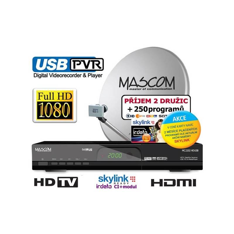 Satelitní komplet Mascom MC2202HD/80MBL+M7 černý, satelitní, komplet, mascom, mc2202hd, 80mbl, černý