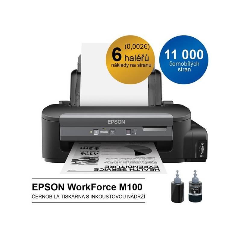 Tiskárna inkoustová Epson WorkForce M100, CIS (C11CC84301) černá, tiskárna, inkoustová, epson, workforce, m100, cis, c11cc84301, černá