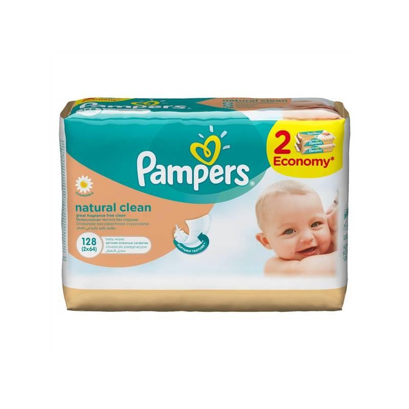 Ubrousky čistící Pampers Natural Clean 2x64ks, ubrousky, čistící, pampers, natural, clean, 2x64ks