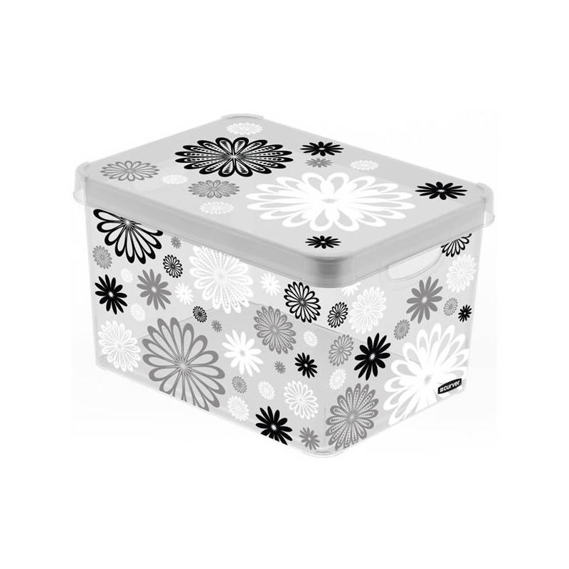 Úložný box Curver Milky - Black Daisy 04711-B03, vel. L černý/šedý/bílý, Úložný, box, curver, milky, black, daisy, 04711-b03, vel, černý, šedý, bílý