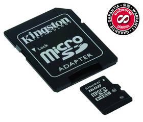 Paměťová karta Kingston MicroSDHC 16GB Class10 + adapter (SDC10/16GB)