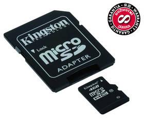 Paměťová karta Kingston MicroSDHC 4GB Class10 + adapter (SDC10/4GB)