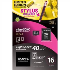 Paměťová karta Sony MicroSDHC 16GB Class 10 UHS 1 + adapter + stylus (SR16UYA-STYLUS) černá