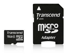 Paměťová karta Transcend MicroSDHC 16GB Class4 + adapter (TS16GUSDHC4) černá