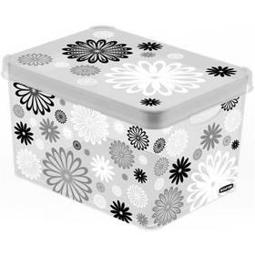 Úložný box Curver Milky - Black Daisy 04711-B03, vel. L černý/šedý/bílý